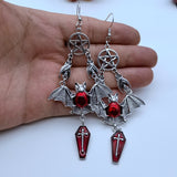 Cifeeo New Punk Style Jewelry Alloy Accessories Gothic Bat Red Drop Oil Five-pointed Star Cross Coffin Hook Pendant Earrings Jewelry