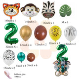 Christmas Gift 35pcs Jungle Safari Party Balloons Set Green Digital Balloon for Kids Birthday Party Decoration Aniaml Forest Party Supplies