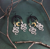 Ouroboros Snake earrings with Sun and Moon and Stars, Occult Handmade - Serpentinecreative - Witchy - Goddess - Snake - Gift