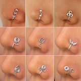 1Pc Copper Heart Clip on Nose Ring Surround Fake Nose Piercing Clip on Cross Nose Clip Fake Nose Ring Jewelry Faux Piercing Nez