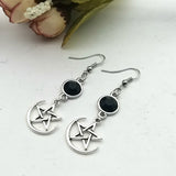 Crescent Goddess Black Birthstone Earrings and Pentagram Witch Moon Earrings Gothic Celestial Jewelry-Sun Jewelry