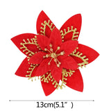 5pcs Glitter Artificial Flowers Red Gold Christmas Flowers Tree Decoration Ornaments Fake Flower for Home Xmas New Year Decor