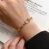 Cifeeo Trendy Design 14K Real Gold Geometry U Shape Metal Bracelet for Women Korean Fashion Temperament Jewelry Shiny AAA Zircon Gift