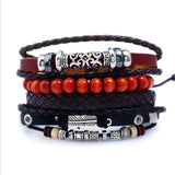 ZOSHI 4-6PC Vintage Multilayer Leather Bracelet For Men Fashion Braided Handmade Rope Wrap Bead Charm Woven Bracelets Male Gift