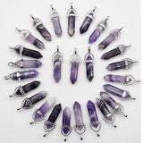 Cifeeo  Natural Stone Crystal Agates Aventurine Amethysts Pillar Pendant For Diy  Making Necklaces Jewelry Accessories  24Pcs