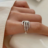 Adjustable Ring Trend Punk Rock Vintage finger ring Creative Skeleton Hand Loop Party Jewelry for Women Gift