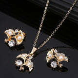 Fashion Golden Plated Opal Jewelry Sets For Woman Cubic Zirconia Water Drop Necklace Pendant Earrings Set Bridal Wedding Gift