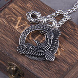 Never Fade viking Triple Horn of Odin raven Huginn and Muninn amulet Stainless steel rune pendant necklace