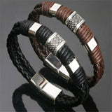 Cifeeo High Quality Stainless Steel Charm Bracelet Braided Black Brown Genuine Leather Bracelet for Men's Hand Wristband  Jewelry