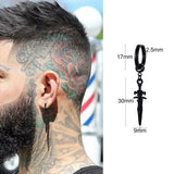 Christmas Gift SINGLE SILVER COLOR DAGGER EARRING MEN STAINLESS STEEL SWORD HUGGIE HOOPS EARRINGS COOL FASHION ROCK TATTOO MEN JEWELRY