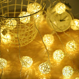 Christmas Gift 2.5M 20 LED String Lights Rattan Cotton Ball Garlands Holiday Wedding Party Decoration Xmas Christmas Fairy Light For Outdoor