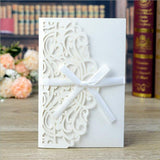 Cifeeo  50Pcs Elegant Laser Cut Wedding Invitation Card Lace Greeting Card Customize With RSVP Card Ribbon Wedding Party Supplies