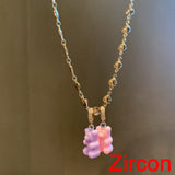 Candy Color Gummy Bear Resin Pendant Necklace for Women Simple Golden Metal Chain Necklace Female Fashion Jewelry Gifts