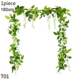 Christmas Gift Wisteria Artificial Flower Vine Ivy Leaf Garland Silk Rose Flowers Rattan String Vine Wedding Arch Flower Home Garden Decoration