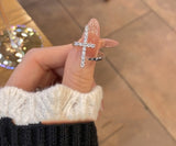 New Gothic Zircon Silvery Cross Shape Opening Ring For Woman Korean Fashion Jewelry Wedding Party Girl's Unusual Sexy Ring Set