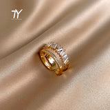 Luxury Zircon Double Student Opening Rings For Woman New Fashion Gothic Finger Jewelry Wedding Party Girl's Sexy Ring