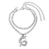 New Bling Dragon Crystal Tennis Chain Anklet for Women Fashion Gold Silver Color Rhinestone Anklet Foot Chain Jewelry Wholesale