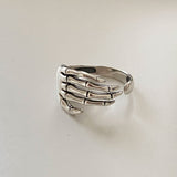 Resizable  Creative Trend Punk Rock Vintage Skeleton Hand Loop Party Jewelry for Women Gift finger ring