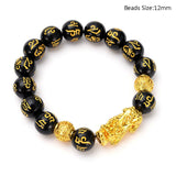 Feng Shui Obsidian Stone Beads Bracelet Men Women Unisex Wristband Gold Black Pixiu Wealth and Good Luck  Women Bracelet