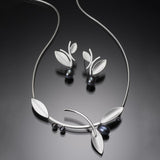 Cifeeo  Lovely Plant Leaves Pearl Earrings Necklace Charming Jewelry Sets Matte Gray-Silver Color Pendant Bridal Jewelry Set