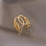 New Gothic Exaggerated Hollowed Out Oval Gold Opening Rings Set For Woman Party Girl's Luxury Accessories Korean Fashion Jewelry