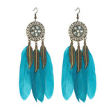 Cifeeo  Creative Retro Ethnic Women's Earrings Long Bohemian Style Feather Tassel Earrings