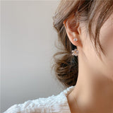 New Elegant Zircon Petal Pendant Earrings For Woman Luxury Korean Jewelry Party Girl Fashion Stud Earrings Student Gift