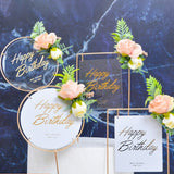 Happy Birthday Decoration Acrylic Flower Cake Topper For Birthday Party Black Transparent Topper Baking Cake Decoration Supplies