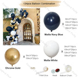 Cifeeo 134pcs Matte Navy Blue Balloon Arch Garland White Helium Chrome Gold Globos Wedding Birthday Baby Shower Party Decor Supplies