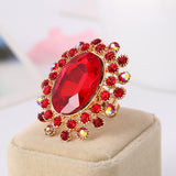 Christmas Gift Women's Fashion Luxury Red Large Crystal Oval Ring Opening Ring Bride Engagement Wedding Jewelry