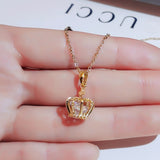 Cifeeo Trendy Fine 14K Real Gold Noble Crown Chain Pendant Necklace for Women Accessories Original Design Fashion Jewelry Zircon Party