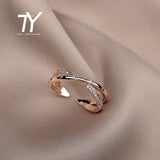 Simple light luxury cross zircon open ring fashion design Korean female jewelry sexy rose gold adjustable ring wedding ring