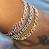 Fashion Gold Silver Color Bling Rhinestone Anklet for Women Iced Out Cuban Crystal Anklets Barefoot Sandals Foot Jewelry