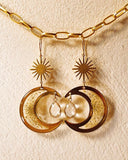 Cifeeo The Golden Preserved Crescent Moons with Crystals Earrings, Wanderlust Jewelry, Hypoallergenic