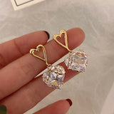 Cifeeo Trendy 14K Real Gold Crystal Heartearrings for Women Accessories Korean Fashion Jewelry S925 Silver Needle Shiny Zircon Ins Gift