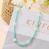Cifeeo Trendy Bead Strand Beaded Choker Necklace For Women Bohemian Colorful Handmade Short Daisy Pearl Necklace Collar Jewelry
