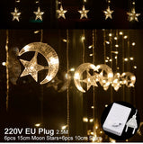 Star Moon Led Curtain Garland String Light Eid Mubarak Ramadan Decoration Islam Muslim Party Decor Eid Al Adha Gift Eid Mubarak