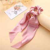 Cifeeo Fashion Colorful Bow Satin Long Ribbon Women Hair Scrunchies Scarf Ponytail Holder Elastic Hair Bands Hair Accessories