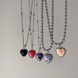 Cifeeo Kpop Vintage Simple Stainless Steel Heart Pendant Necklace For Women Plaid Harajuku Sweater Neck Chain Aesthetic Y2k Jewelry