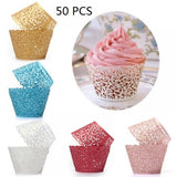 Cifeeo  50pcs Laser Cut Cupcake Wrappers Decor Birthday Cupcake Wrapper Wedding Party Decoration Baby Shower  snow white party supplies