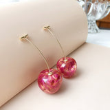 Fashion Cherry Earrings for Women Elegant Dried Flower Resin Cherries Pendant Earrings Wholesale Jewelry