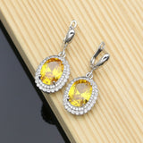 Back to school Cifeeo  Earrings With Stone Yellow Cubic Zirconia Bridal Dangle Jewelry Charm Earrings Set For Women