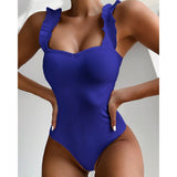 Cifeeo New Female Swimsuit Vintage One Piece Ruffled Push Up Solid Red Swimwear Women Monokini Padded Bathing Suits