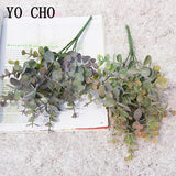 Christmas Gift YO CHO Artificial Plant Eucalyptus Leaves Plastic Green Plants Fake Eucalyptus Leaves DIY Home Wedding Forest Style Decorations