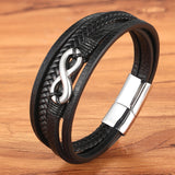 Christmas Gift Cross Style Multi Layer Design Stainless Steel Fashion Men's Leather Bracelet Classic Gift For Men 5 Different Styles Choose