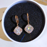 Cifeeo New Fashion Fine 14K Real Gold Geometric Crystal Drop Earrings for Women High Quality Jewelry AAA Zircon S925 Silver Needle Gift