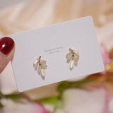 Exquisite Simple Leave Zirconia Opal Earrings for Women  Zircon Popular Stud Earring Birthday Gfit Christmas Jewelry