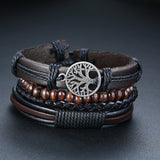 Christmas Gift Vnox 4Pcs/ Set Braided Wrap Leather Bracelets for Men Vintage Life Tree Rudder Charm Wood Beads Ethnic Tribal Wristbands