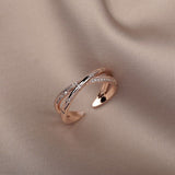 Simple light luxury cross zircon open ring fashion design Korean female jewelry sexy rose gold adjustable ring wedding ring