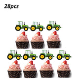 New Construction Vehicle Truck Excavator Tractor Balloons Cake Topper Green Farm Theme Party Decoration Happy Birthday Banner